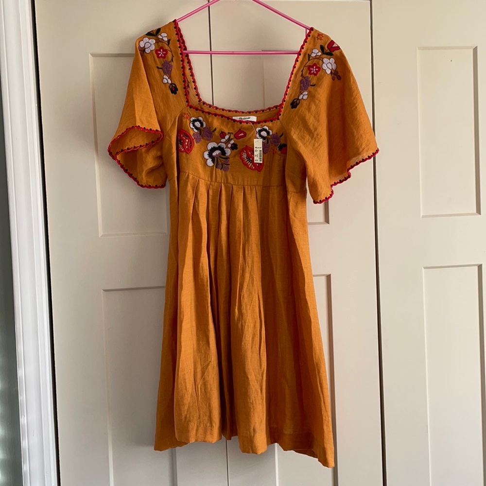 Embroidered Square-Neck Mini Dress
